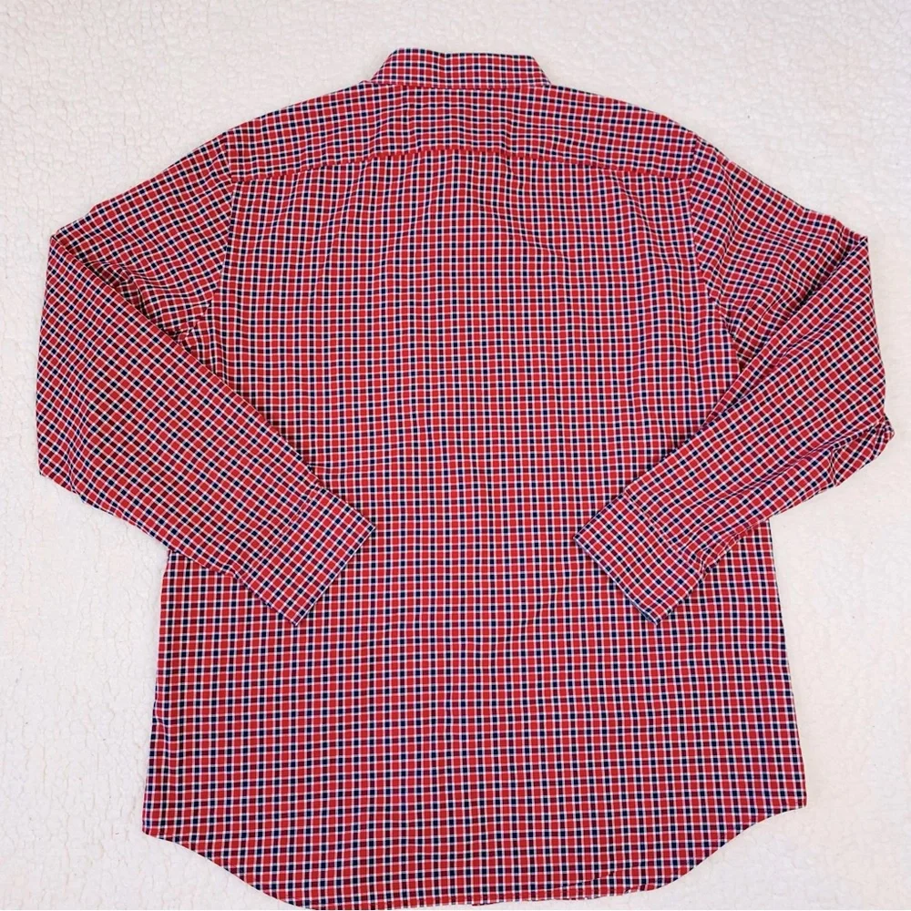 Banana Republic Button Down Shirt Men's L Red Blue Plaid Soft Wash Standard Fit